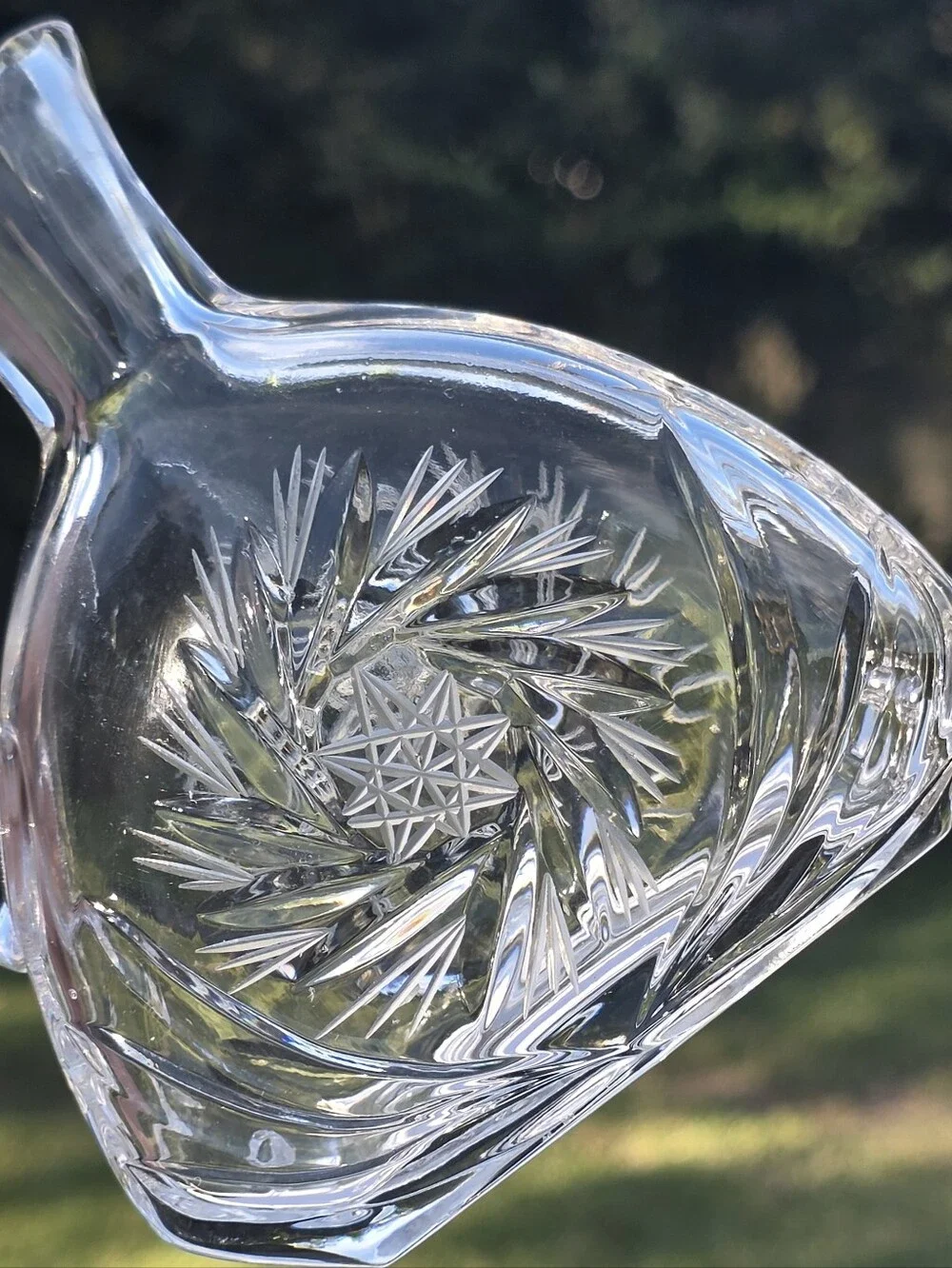 Vintage Cut Crystal Oil Vinegar Cruet Pinwheel Hobstar 4.75” No Stopper